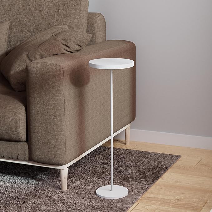 Small Side Table, Metal Round Drink Table, Desktop Diameter 7.87“ for Living Room Bedroom Small Spaces Sofa Couch Chair, White