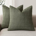 Foindtower Set of 2 Decorative Linen Check Throw Pillow Covers Neutral Farmhouse Vintage Cushion Covers Modern Boho Home Decor for Sofa Chair Couch Bedroom Living Room Outdoor,16×16 Inch,Olive Green