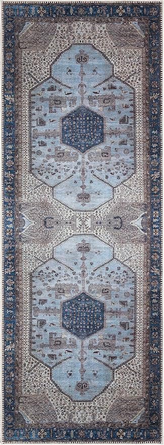 Keen Home Design 2x10 Rug - Machine Washable Runner Rug with Non-Slip Backing, Ideal for Hallway, Entryway, Kitchen, Laundry Room - Vintage, Easy Clean, Durable, Low Pile - (2'6" x 10')
