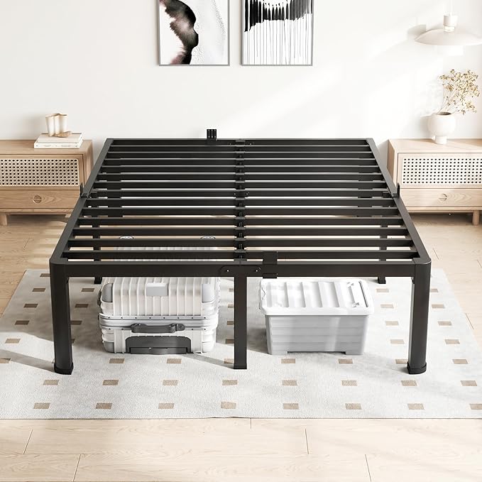 20 Inch King Size Bed Frame, 3500Lbs Heavy Duty Metal Platform with Round Corner Legs Mattress Slide Stopper, Steel Slat Support No Box Spring Needed, Noise Free, Non-Slip, Easy Assembly