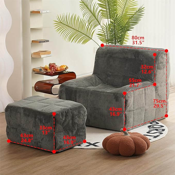 N&V CUBICUS Sofa, Single Seated Foam Sofa, Armless Floor Sofa, All New Hybrid Foam Design, with Matching Ottoman (CUBICUS, Salmon)