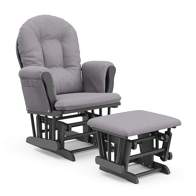 Storkcraft Premium Hoop Glider & Ottoman (Gray/Gray Swirl) — GREENGUARD Gold Certified Nursery Glider, Solid Wood Craftsmanship, Smooth-Gliding Nursery Chair and Ottoman, Award-Winning
