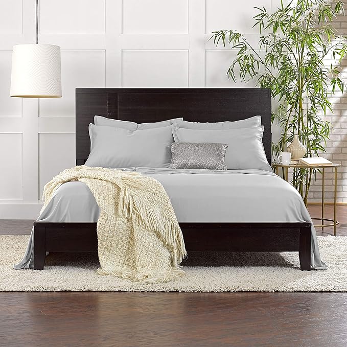 Queen Sheets by Pure Bamboo, Genuine 100% Organic Viscose Derived from Bamboo Bed Sheet Set, Luxuriously Soft & Cooling, Double Stitching, Lifetime Quality Promise (Queen, Silver Pearl)