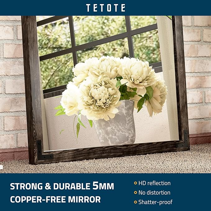 TETOTE 30 x 36 Black Wooden Mirror for Bathroom Wall/Bedroom/Living Room/Entryway Farmhouse Rustic Bathroom Vanity Mirror for Over Sink Waterproof (Horizontal/Vertical Mounted)