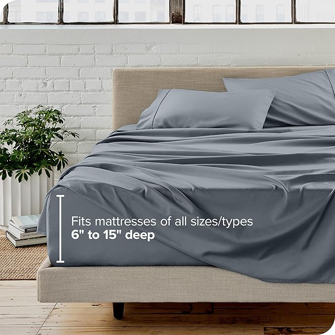 Bare Home Full Extra Long Sheet Set - 1800 Ultra-Soft Microfiber Full XL Bed Sheets - Double Brushed - Deep Pockets - Easy Fit - 4 Piece Set - Bed Sheets (Full XL, Steel Blue)