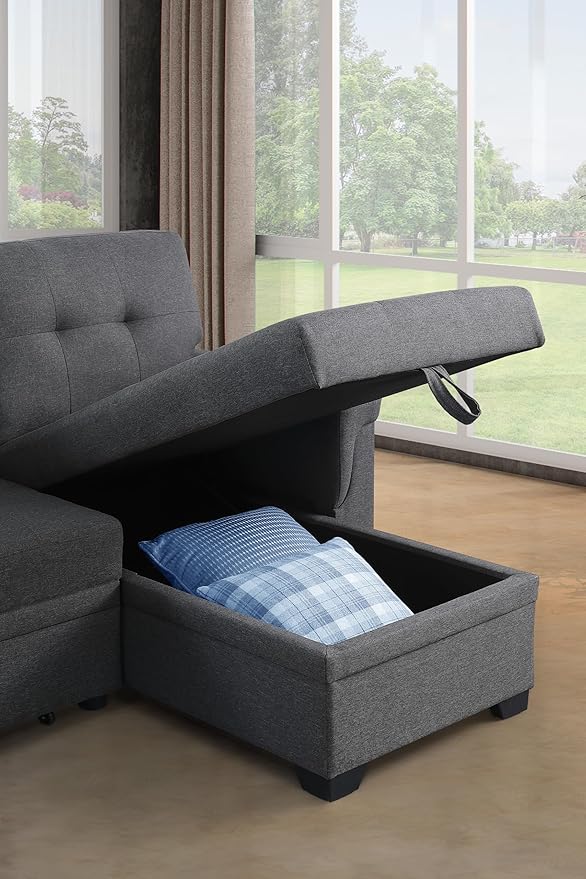 Ball & Cast L-Shape Reversible Sectional Sleeper Sofa Bed 4 in 1 Pull Out Couch with Storage Chaise & Removable Back Cushions,Convertible Sleeper Corner Couch Pull-Out Sofa Bed for Living Room,Office