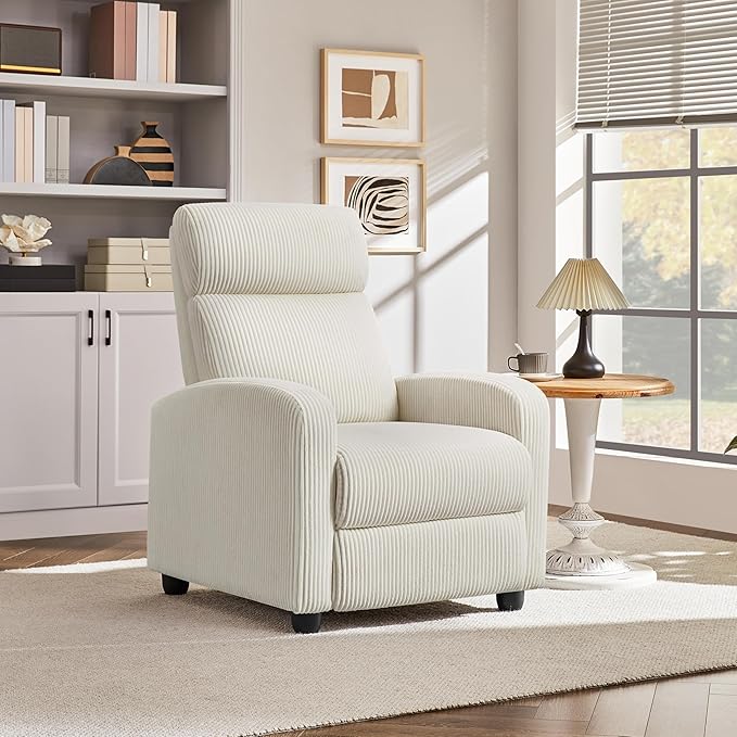 Yaheetech Corduroy Recliner Chair Single Sofa Home Theater Seating Adjustable Modern Reclining Chair for Living Room Bedroom Home Theater Beige