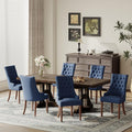 COLAMY Wingback Upholstered Dining Chairs Set of 6, Fabric Dining Room Chairs with Tufted Button, Living Room Chairs for Home Kitchen, Blue