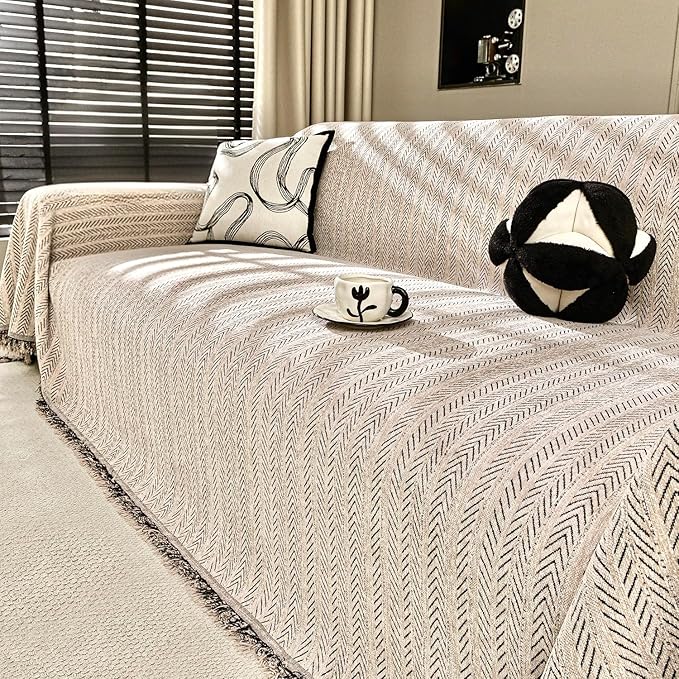 Nobildonna Sofa Cover Washable Soft Thicken Chenille Couch Cover with Tassel,Waterproof Sofa Slipcover for 2-3 Cushion Couch,Sectional Sofa,L-Shaped Furniture Protector Pet-Friendly,Brown 71"x118"
