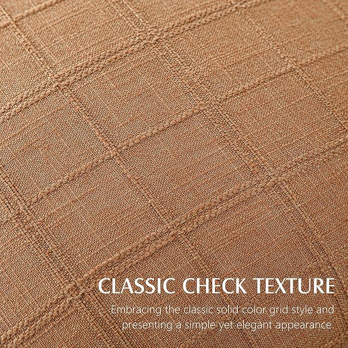 Foindtower Set of 2 Decorative Linen Check Throw Pillow Covers Neutral Farmhouse Vintage Cushion Covers Modern Boho Home Decor for Sofa Chair Couch Bedroom Living Room Outdoor,20×20 Inch,Brick