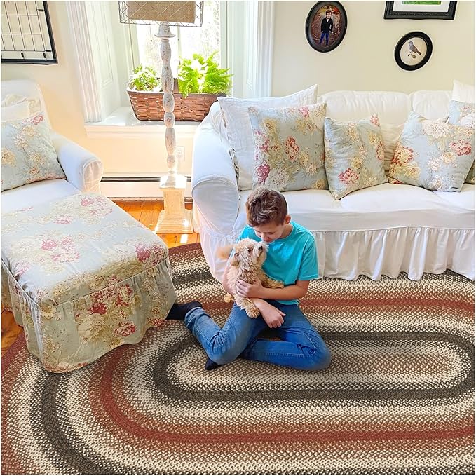 Homespice Chester Country Rugs for Living Room 8x10' Oval Braided Rug