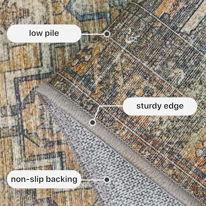 GENIMO 2x8 Runner Rugs for Hallway, Machine Washable Non Slip Vintage Rugs, Low Pile Lightweight Soft Print Rug for enrtyway, Corridor, Home Office, Kitchen, Warm Taupe