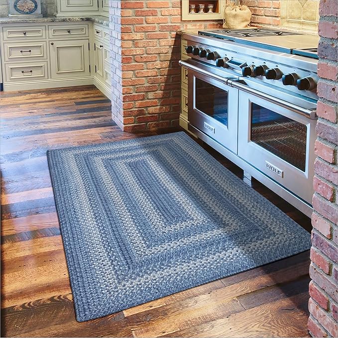 Homespice Denim Premium Jute Braided Area Rug, 27" x 45" Rectangular Blue - Navy - White, Reversible, Natural Jute Yarn Rustic, Country, Primitive, Farmhouse Style - 30 Day Risk Free Purchase