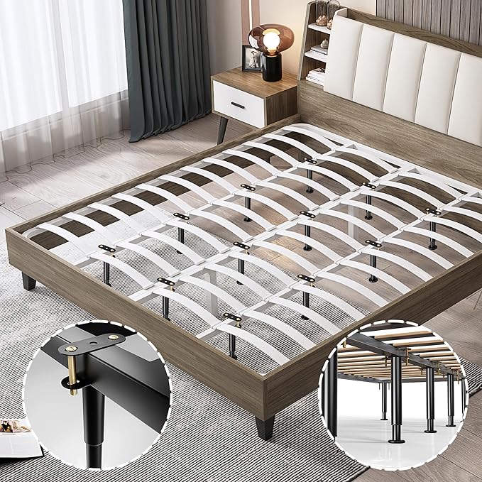 2 Pcs Adjustable Bed Frame Center Support Legs, Heavy Duty Cold Rolled Steel Bed Slat Support Legs With Wider Base, Bed Frame Leg Replacement, Furniture Support Reinforcement Kit, Height 7in To 12.6in