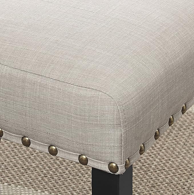 Biony Tan Fabric Counter Height Stools with Nailhead Trim, Set of 2