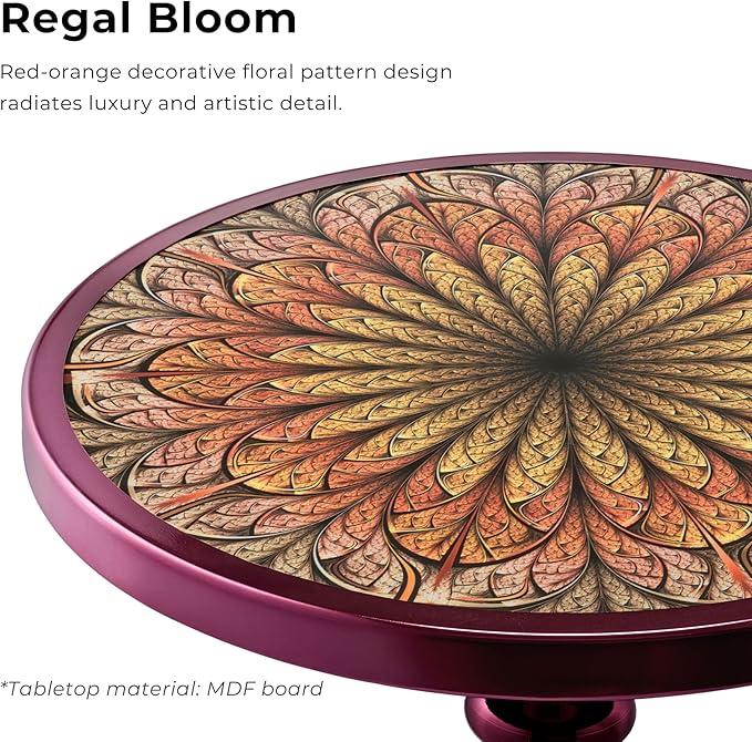 HOMES: Inside + Out Halric Modern 24" Tall Round End Table with Decorated Tabletop and Iron Metal Base, Accent Furniture, Elegant Pedestal Stand for Living Room, Home Office, Chrome Purple