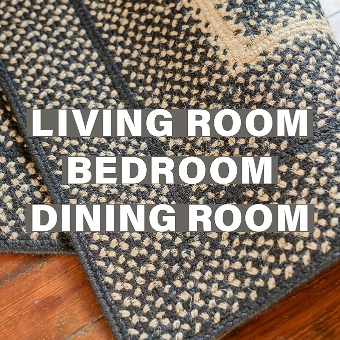 Homespice Manchester Black Oval Braided Rugs, Jute, 8x10' - Perfect Country Primitive Decor for Bedroom, Living Room, Everywhere