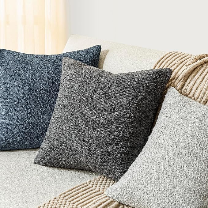 Foindtower Set of 2, Decorative Textured Boucle Throw Pillow Covers Accent Solid Pillow Cases Neutral Soft Cozy Couch Cushion Case for Chair Sofa Bedroom Living Room Home Decor 26 x 26 Inch Dark Grey