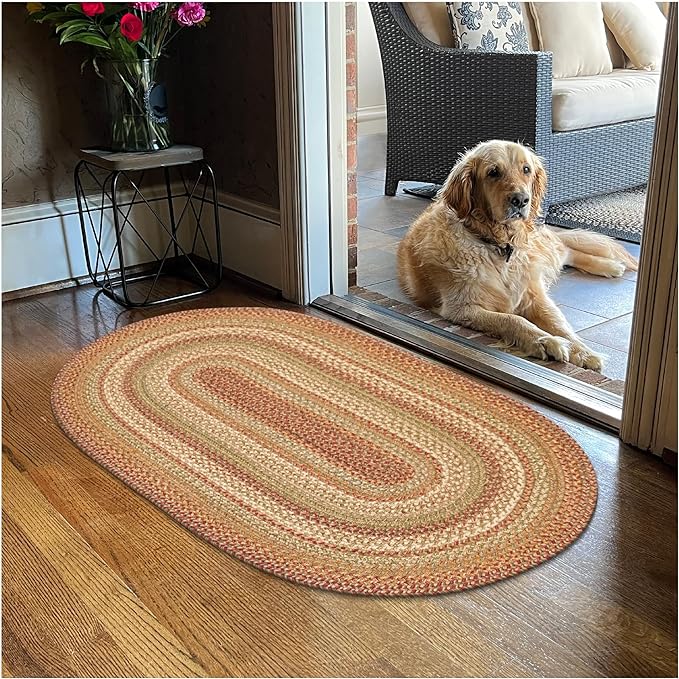 Homespice 2x3' Brown Oval Braided Rug. Harvest Brown Jute Oval Rug. Uses- Entryway, Kitchen Rugs, Bathroom Rugs. Reversible, Rustic, Country, Primitive, Farmhouse Decor Rug