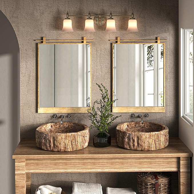 16x24 Inch Rectangle Bathroom Vanity Mirror for Wall Mounted Over Sink Farmhouse Rustic Matte Brushed Gold Barn Door Mirrors Foyer Entryway Decor