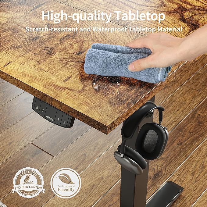 Agilestic Electric Standing Desk, Large 63 x 24 Inches Height Adjustable Desk, Sit Stand up for Work Office Home, Ergonomic Rising Computer Table with Memory Preset, Rustic Brown