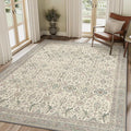 8X10 Area Rugs Machine Washable Rugs for Living Room, Vintage Boho Large Rugs for Bedroom Dining Room, Non Slip Indoor Soft Distressed Lightweight Thin Low Pile Carpet, Cream