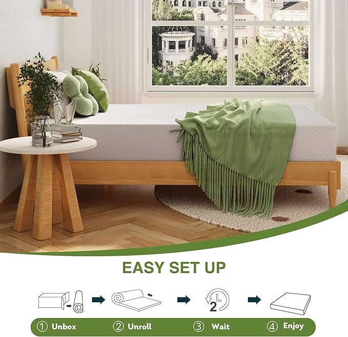 6 Inch Full Size Mattress for Kids, Memory Foam Mattress with Cooling Green Tea Gel, Relieve Pressure with Medium Firm Support, CertiPUR-US Certified, 75''L x 54''W, White