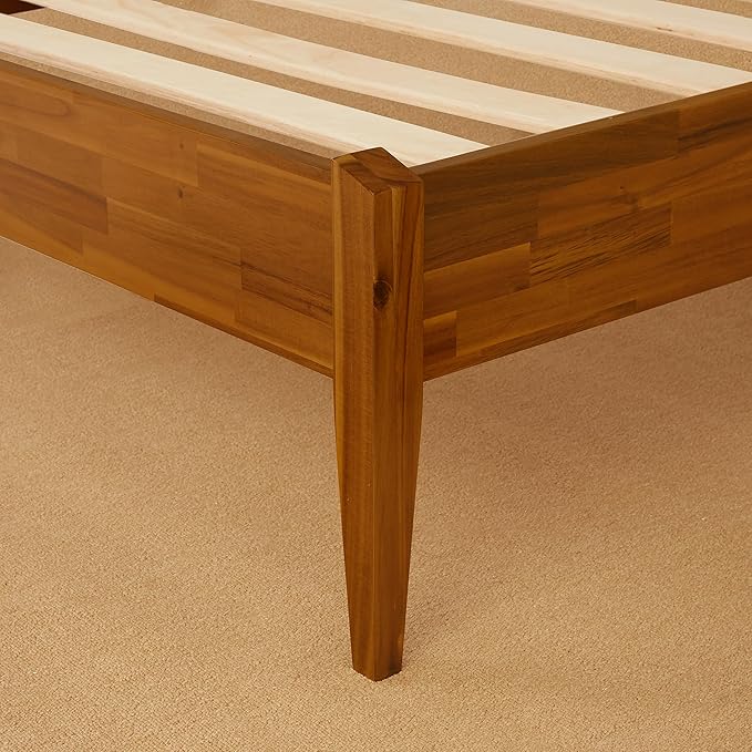 Bme Dinkee 15 Inch Signature Bed Frame Without Headboard - Modern & Minimalist Style with Acacia Wood - 12 Strong Wood Slat Support - Easy Assembly - No Box Spring Needed - Caramel, Full