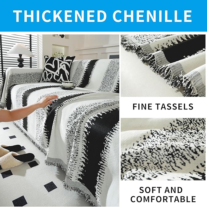 LUFEIJIASHI Boho Couch Covers for Sofa Non Slip Sofa Covers Washable Couch Covers for 3 Cushion Couch Sofa Pet Friendly Sectional Couch Cover Blanket Furniture Protector for Dogs (Black, 71"x150")