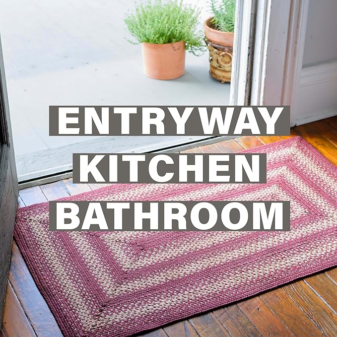 Homespice Autumn Maple Burgundy and Tan Small Braided Rug, Jute, 2x3' Rectangle - Rustic Primitive Decor for Kitchen, Bathroom, Everywhere