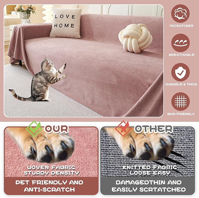 MYSKY HOME Pink Sofa Cover, Couch Covers for Sofa, Pet Couch Cover Reclining Couch Covers Loveseat Covers for 2 Cushion Couch Thick Durable Cushion Covers for Furniture Couch Cover, 71" x 102"