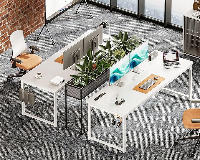 Coleshome 71 Inch Computer Desk with USB Ports, Large Office Desk, Long Study Student Writing Desk, White