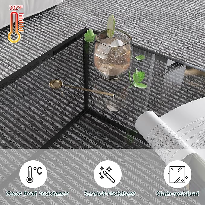 Glass Coffee Tables for Living Room Square Modern Center Table for Small Space,Tempered Glass-top with Sturdy Metal Frame Sofa Side End Table, Easy Assembly,26.4 x 26.4 x 15.7 Inches, Gray Black
