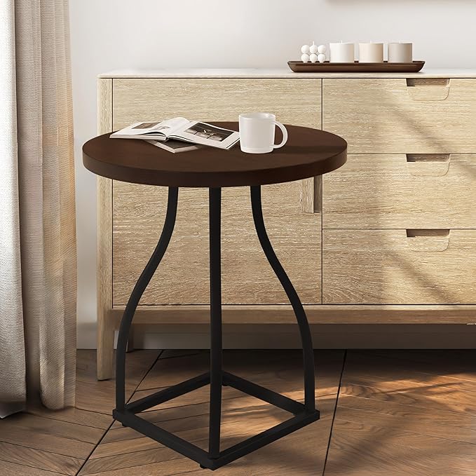 HomePop Lindsay Round Accent Table with Metal Base - Brown