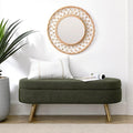 Oval Storage Bench 43.5" Linen Fabric Upholstered Entryway Bench with Solid Wood Legs Ottoman Bench Indoor Bench for Living Room/Bedroom/End of Bed/Entryway (Dark Green)