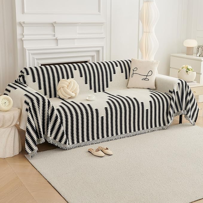HAOMAIJIA Boho Sofa Covers Couch Covers for 3 Cushion Couch Sofa Pet Friendly Soft Thick Couch Cover for Dogs Washable Sectional Couch Covers L Shape Furniture Protector (Black, 71"x150")