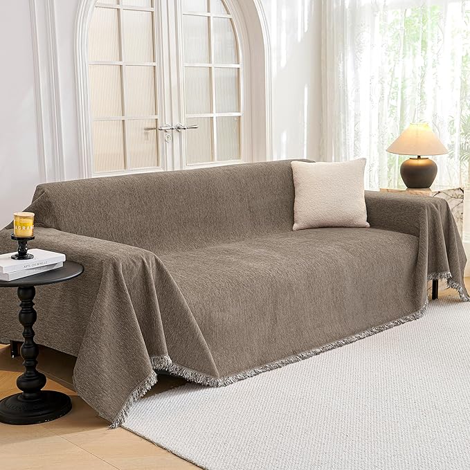 MYSKY HOME Oversized Sofa Covers Couch Covers for 3 Cushion Couch Sofa Pet Friendly, L Shaped Couch Cover Sectional Couch Cover Non Slip Furniture Protector for Kids, 91"x150", Sand