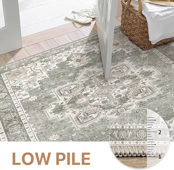 GENIMO 5x7 Area Rugs for Living Room, Machine Washable Non Slip Vintage Rugs, Low Pile Lightweight Chenille Print Rug for Bedroom, Dining Room, Home Office, Moonlight
