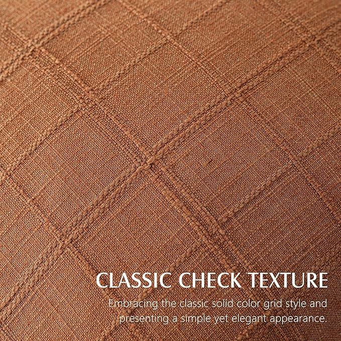 Foindtower Set of 2 Decorative Linen Check Throw Pillow Covers Neutral Farmhouse Vintage Cushion Covers Modern Boho Home Decor for Sofa Chair Couch Bedroom Living Room Outdoor,24×24 Inch,Orange