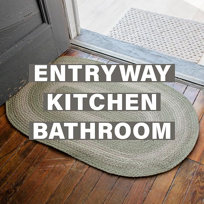 Grassland Green Small Braided Rugs, 2x3' Rectangle - Handmade with Jute, Warm Country Rustic Decor, Perfect for Bathrooms and Entryways - Durable and Easy to Clean