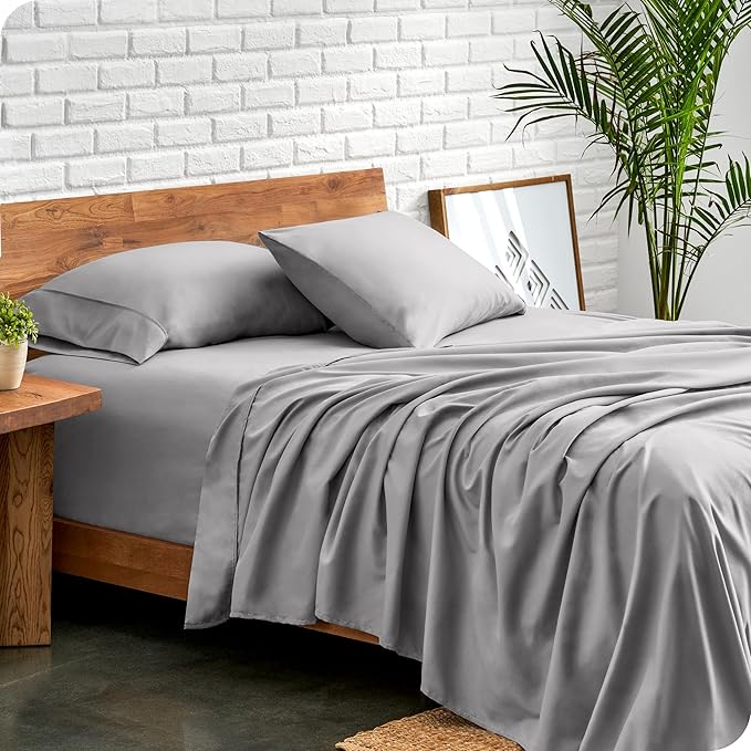 Bare Home Split Head Flex King Sheet Set - 1800 Ultra-Soft Microfiber Bed Sheets - Double Brushed - Deep Pockets - Easy Fit - 4 Piece Set - FlexTop King Bedding (Split Head Flex King, Light Grey)