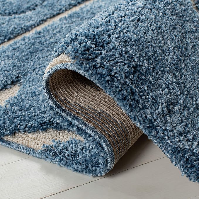 SAFAVIEH Florida Shag Collection Runner Rug - 2'3" x 7', Light Blue & Cream, Scroll Design, Non-Shedding & Easy Care, 1.2-inch Thick Ideal for High Traffic Areas in Living Room, Bedroom (SG455-6011)