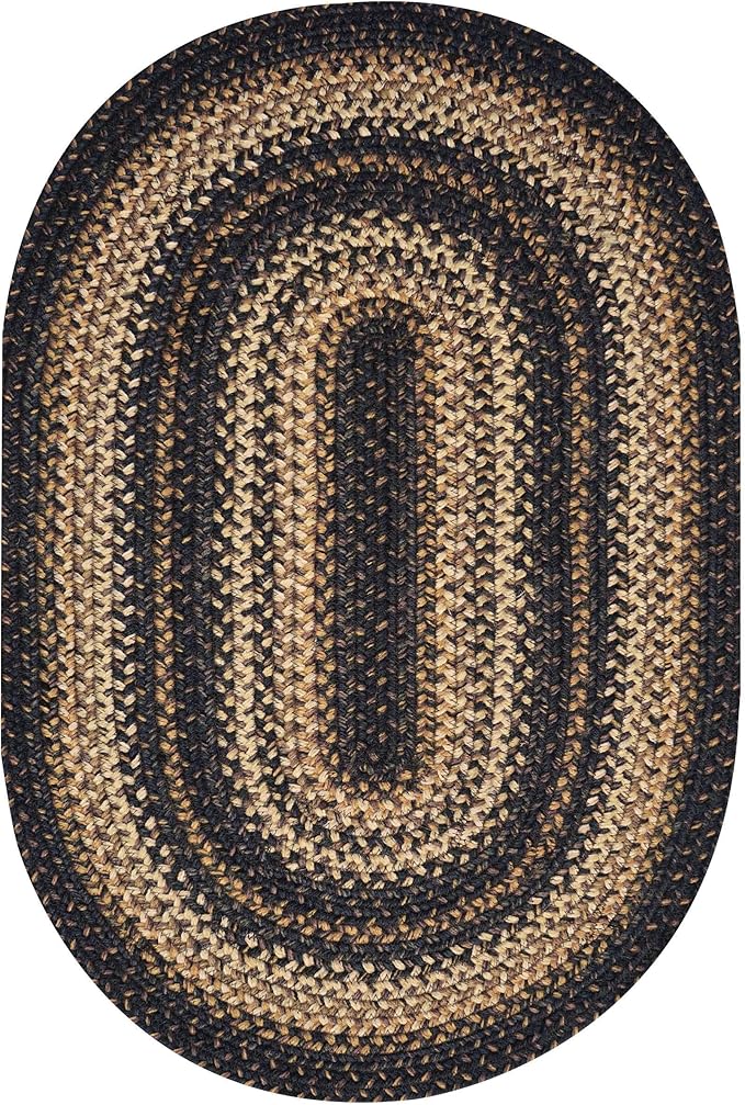 Homespice 27x45” Black Oval Braided Rug. Kilimanjaro Black Jute Oval Rug. Uses- Entryway, Kitchen Rugs, Bathroom Rugs. Reversible, Rustic, Country, Primitive, Farmhouse Decor Rug
