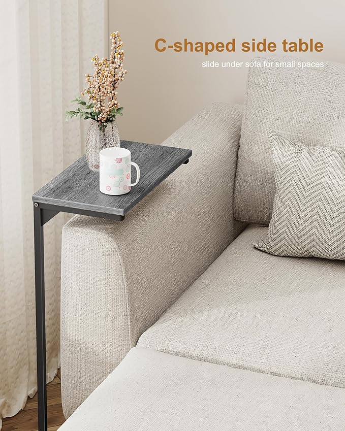 TUTOTAK C Shaped End Table, Small Side Table, Set of 2, 28.7 inch Tall Couch Table, Sofa Table, Living Room, Bed Room, Charcoal Grey TB01BY0712