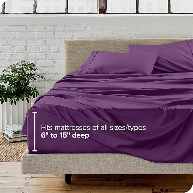 Bare Home Full XL Sheet Set - Luxury 1800 Ultra-Soft Microfiber Full Extra Long Bed Sheets - Double Brushed - Deep Pockets - Easy Fit - 4 Piece Set - Bedding Sheets & Pillowcases (Full XL, Plum)