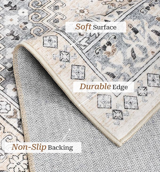 zesthome 4x6 Rug - Stain Resistant Washable Rug, Anti Slip Backing Rugs for Living Room, Foldable Vintage Small Area Rugs ((Beige,4'x6')