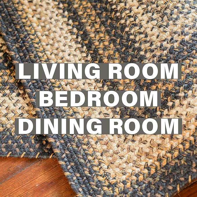 Homespice Kilimanjaro Premium Jute Braided Area Rug, 5' x 8' Rectangular Black and Brown, Reversible, Natural Jute Yarn Rustic, Country, Primitive, Farmhouse Style - 30 Day Risk Free Purchase