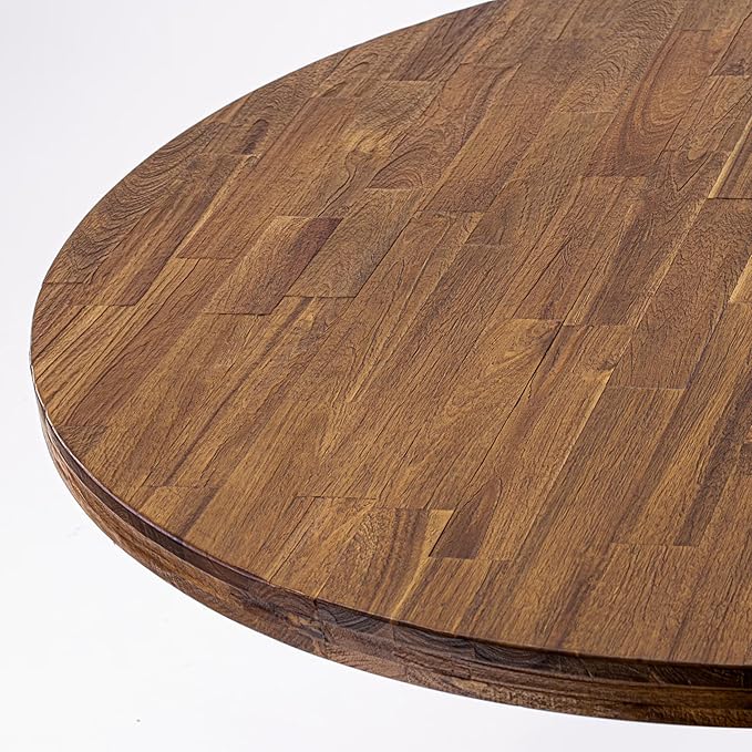 I7MZ5-50N-04 5-Pc Dining Room Set Includes a Pedestal Round Table and 4 Light Tan Polyester Fabric Padded Chairs with Padded Back - Antique Walnut Finish