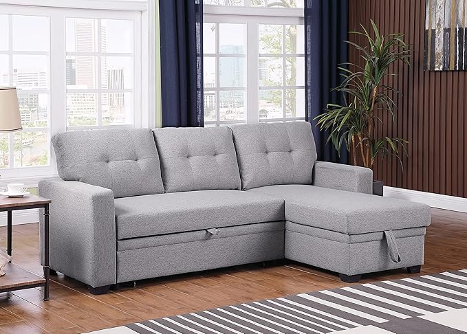 Devion Furniture Philly 4-in-1 Convertible L Shaped Couch with Pull Out Bed and Storage, Sectional Sleeper Sofa with Reversible Chaise for Living Room, Apartment, Bedroom, Office