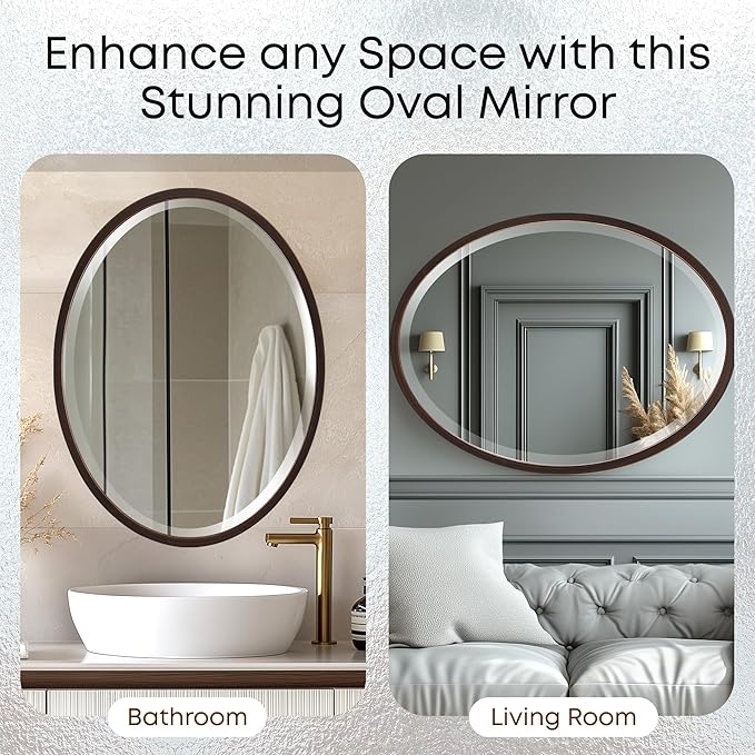 OVALCREST - Oval Wooden Beveled Wall Mirror for Home Decor, Bathroom, Vanity, Bedroom, Living Room, Hallway - London Style (Rubbed Bronze) 21.1 x 31.1